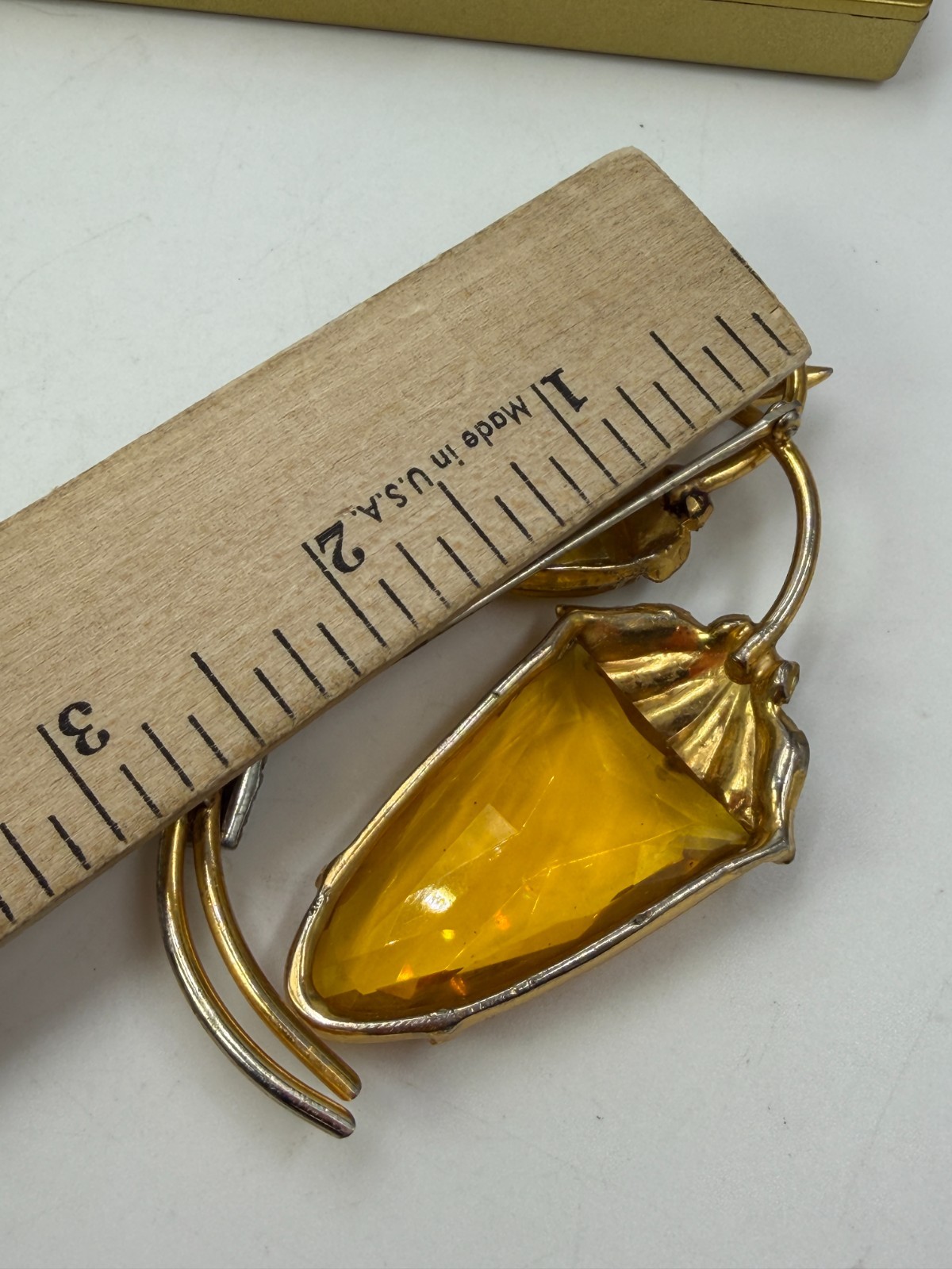 Vintage Brooch Estate Flower Lantern Simulated Citrine Rare Large Unsigned LX