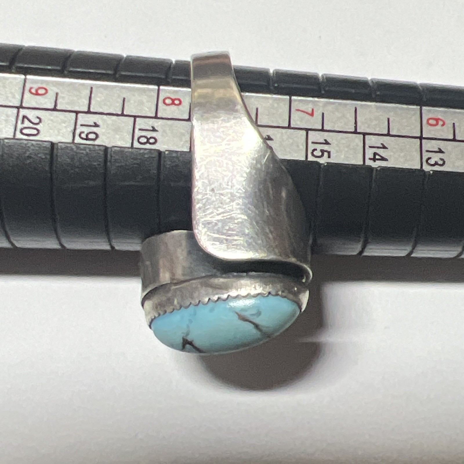 VTG Beau Sterling Silver Turquoise Ring Oval Stone Modernist Ring Sz 7.75