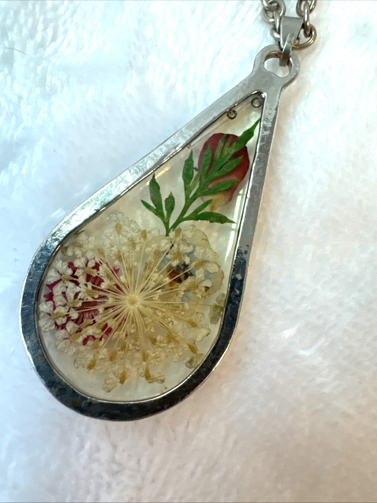 Dainty long chain Minimalist dried pressed flowers epoxy Necklace coquette boho