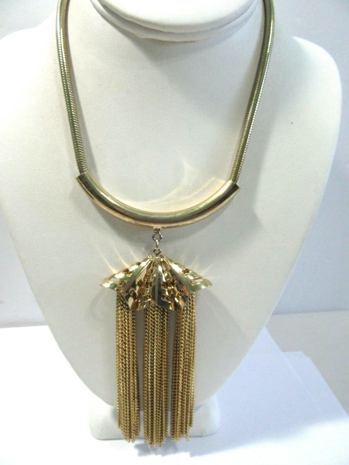 SNAKE CHAIN NECKLACE CHOKER WITH HEAVY MULTI-STRAND TASSEL PENDANT STATEMENT