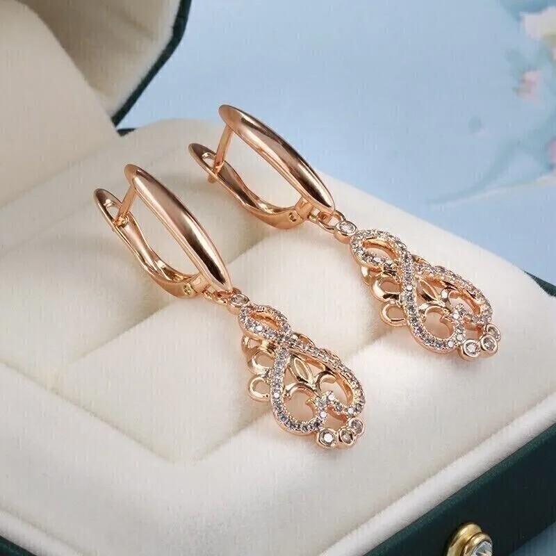 Art Deco Vintage Lab Created Diamond Party Wear New Earring 14K Rose Gold Finish