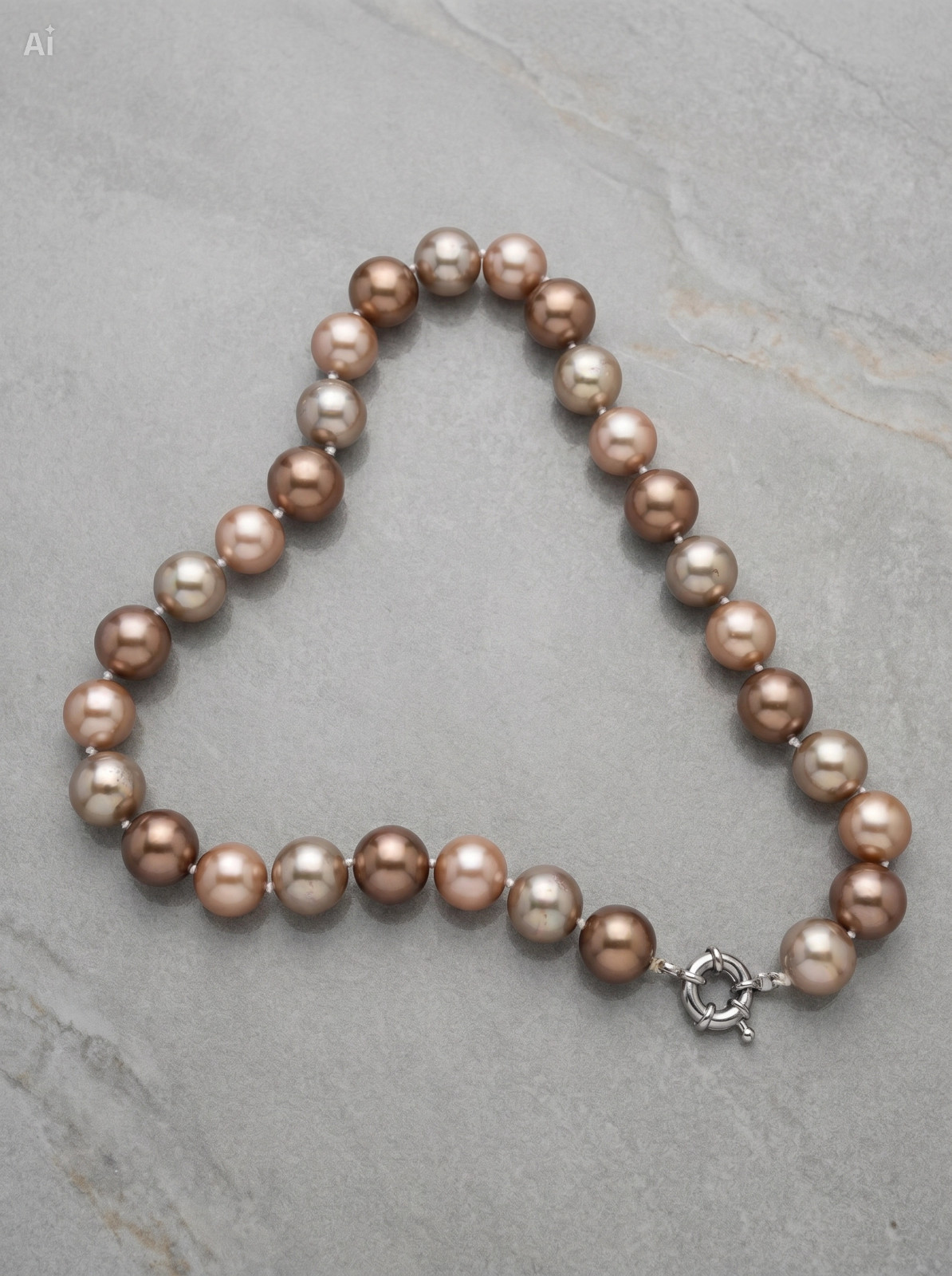 Vintage Chunky Glass Pearl Statement Necklace Hand Knotted Bronze Champagne Taup