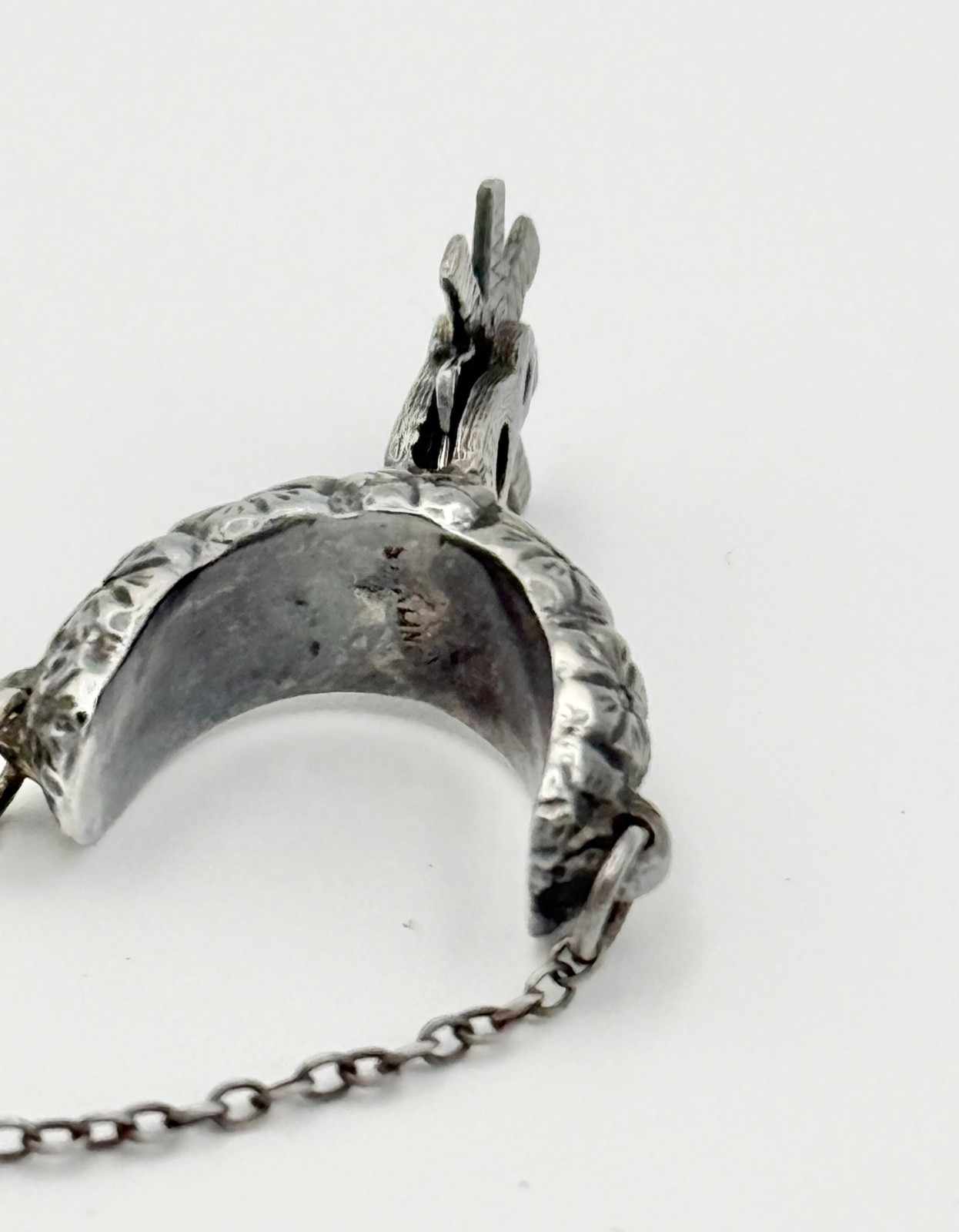 Vintage spinning rowel Western spur pendant necklace 28″Sterling fancy engraving