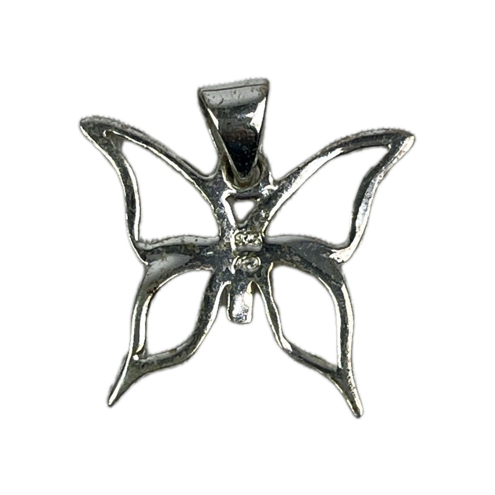 925 Sterling Silver Vintage Shiny Open Butterfly Motif Drop Pendant -3/4″ 1.26g