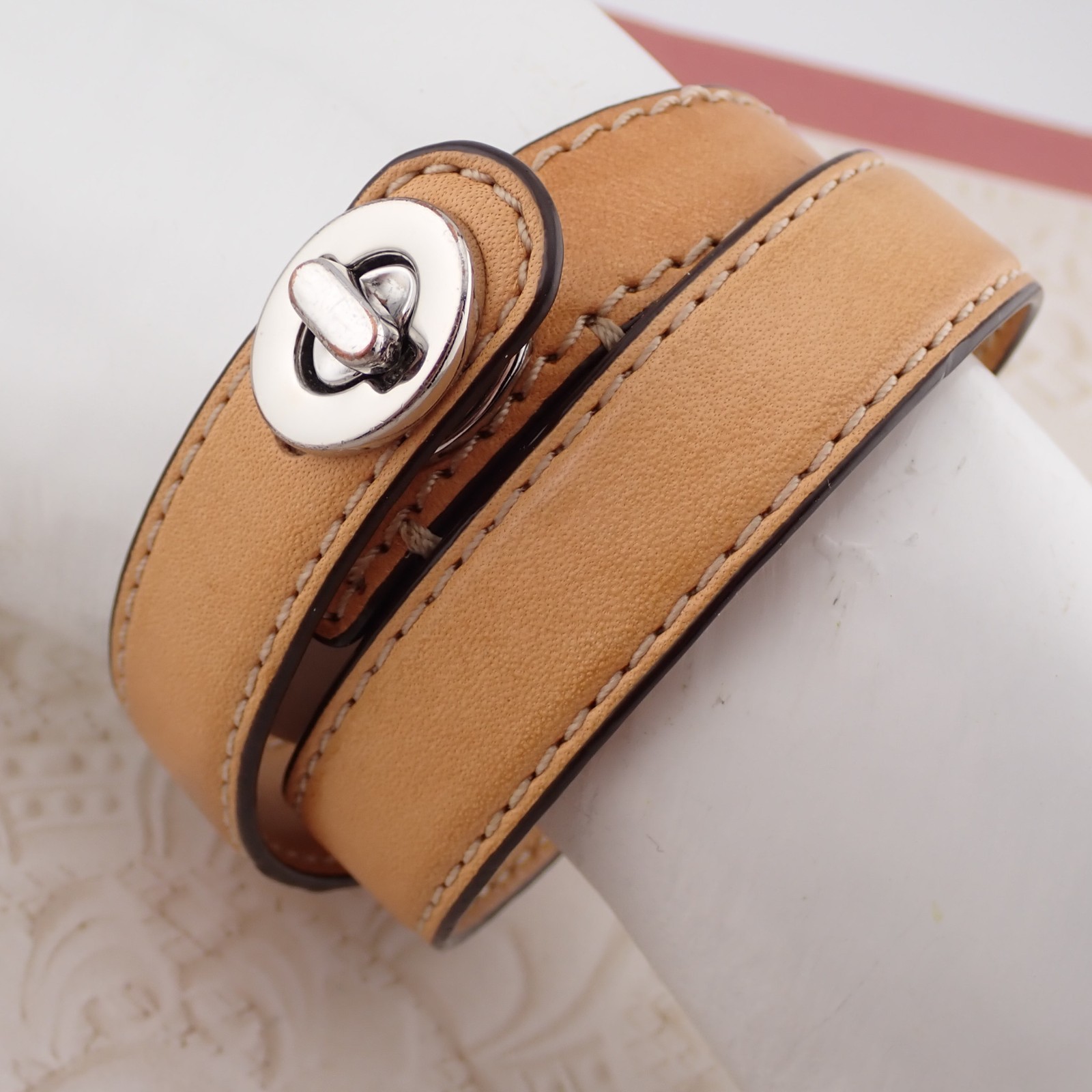 1990’s Coach Tan Leather Turnlock Double Wrap Bracelet