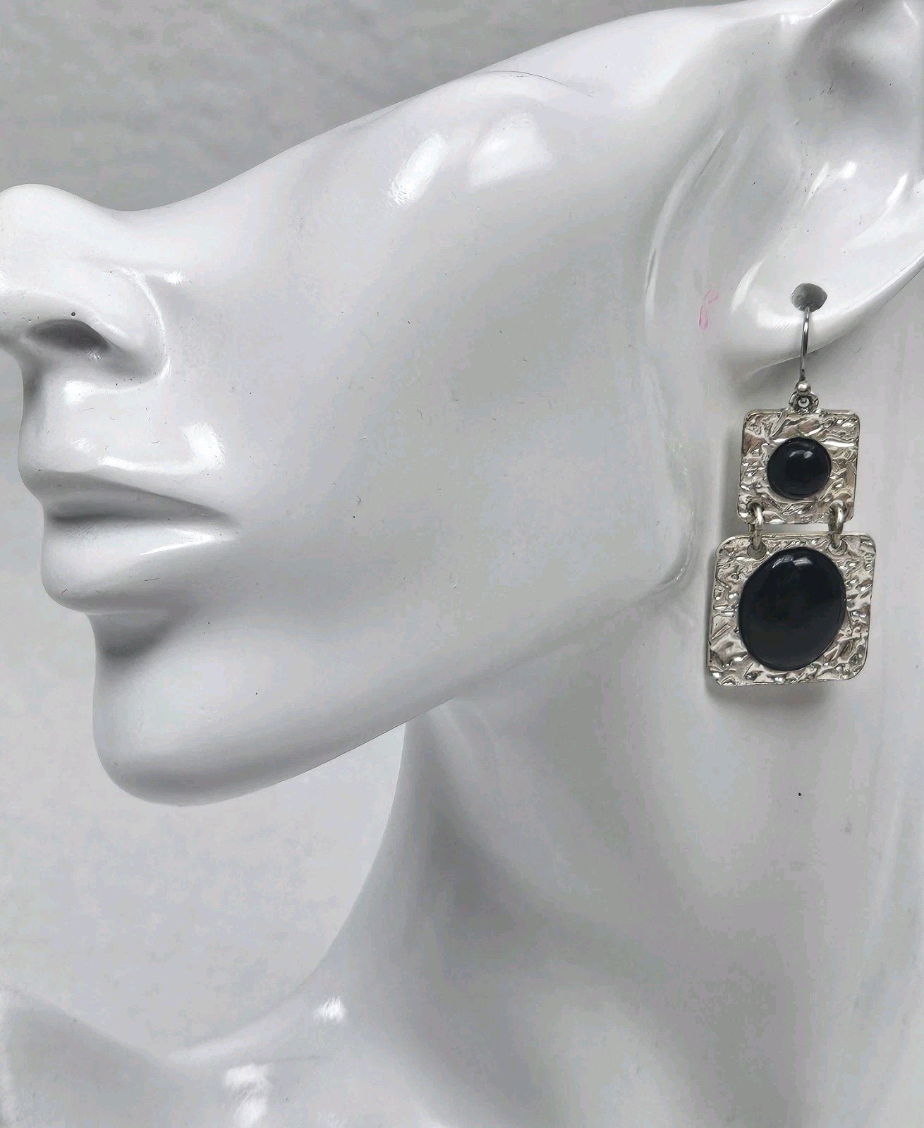 Vintage Mid-Century Style Geometric 2 Part Dangle Pierced Ear Earrings 1 3/8″L