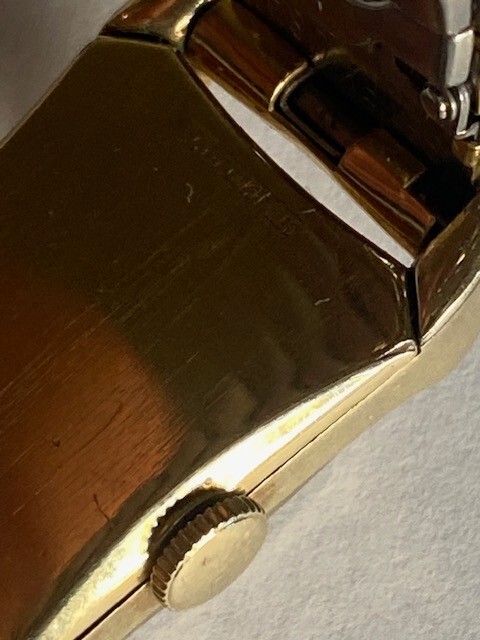 Lord Elgin 1955 14k Yellow Gold Filled Rectangular Curved Watch.run