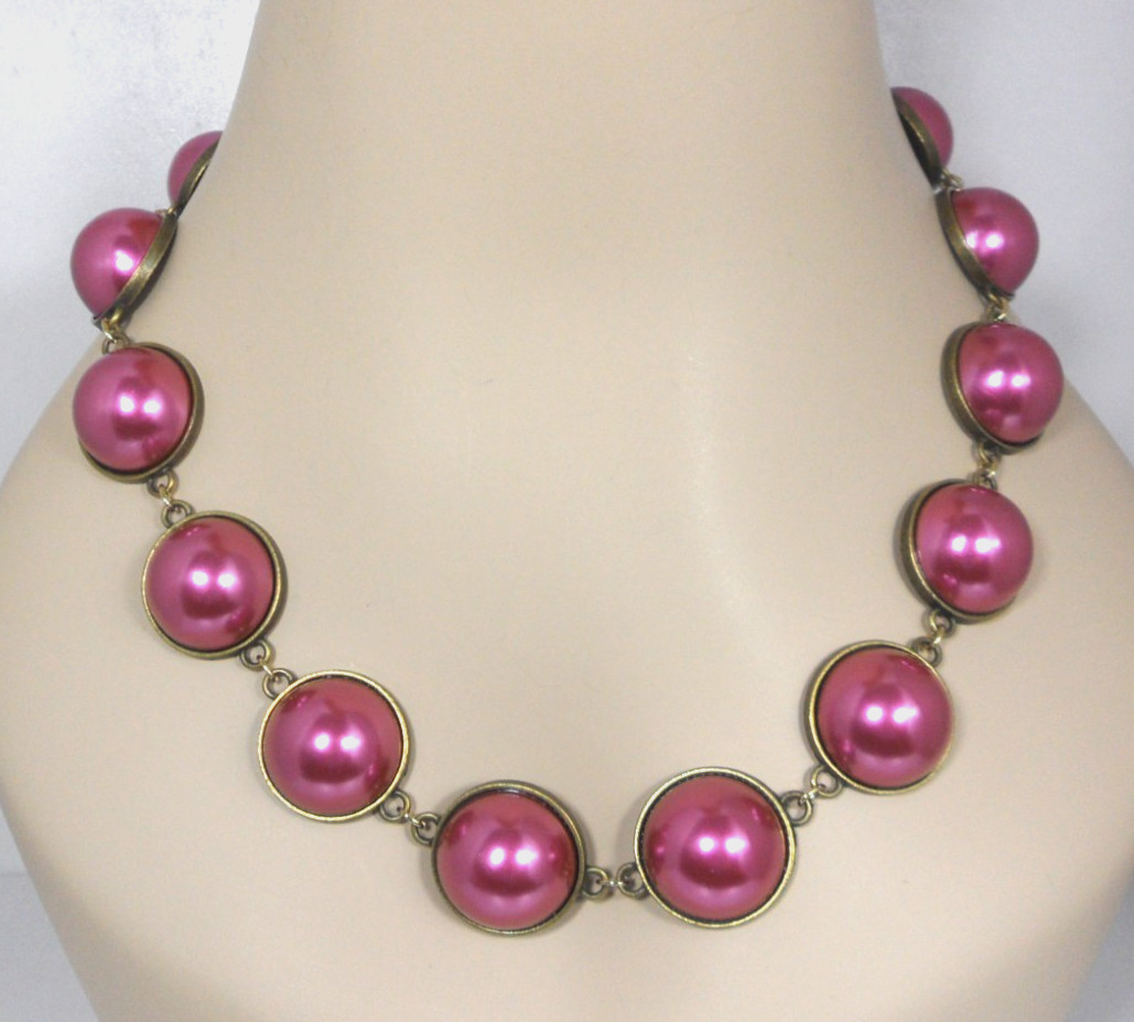 Georgian Riviere Necklace Japanese Cultura Faux Pearl Cabochon Collet Collar Vtg