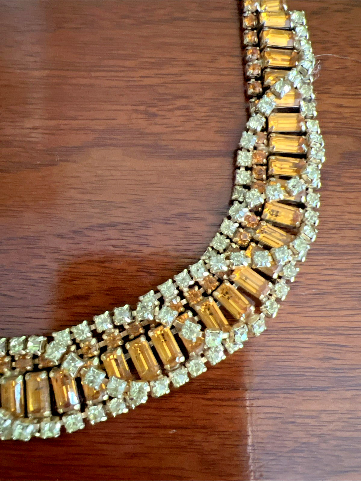 VTG. KRAMER N.Y. PARURE TOPAZ & CLEAR RHINESTONE NECKLACE BRACELET EARRING SET