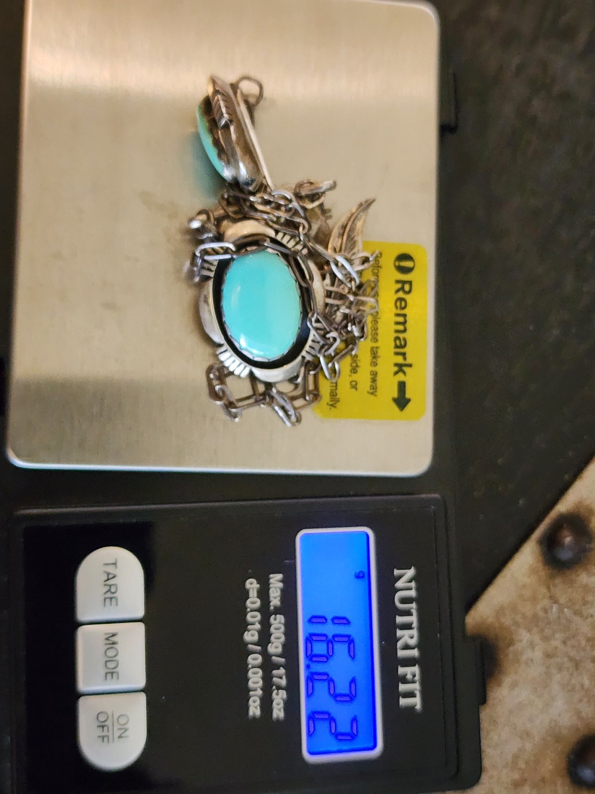 Navajo Signed Leonard Marian Nez Sterling Silver Turquoise Necklace