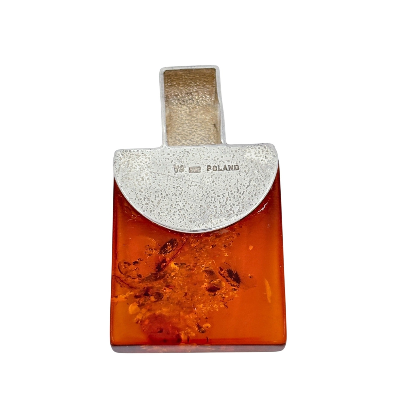 Vintage Sterling Silver 925 Amber Rectangle Pendant