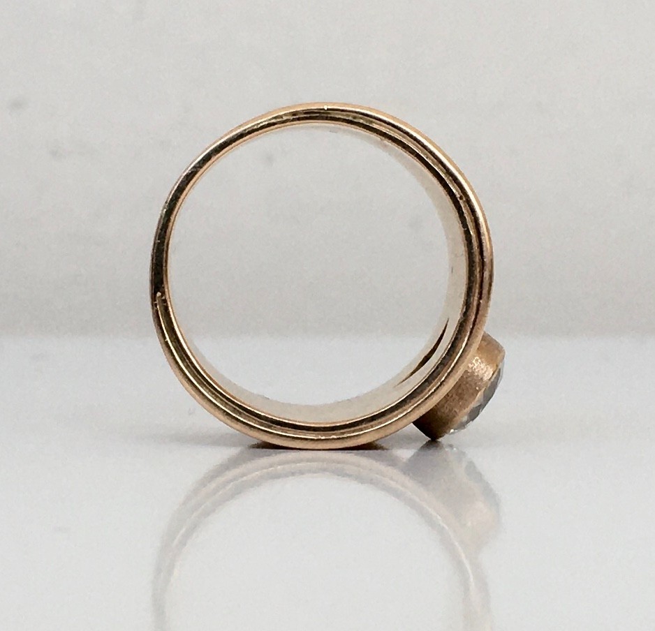 Vintage Original Soviet Solid Rose Gold Rock Crystal Ring 583 14K USSR Ring