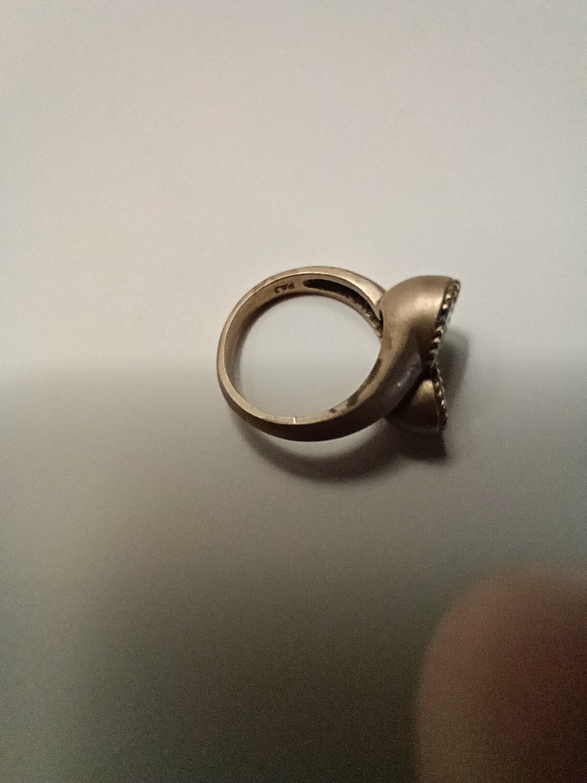 2 Stone CZ Bronze Ring Signed PAJ. Vintage