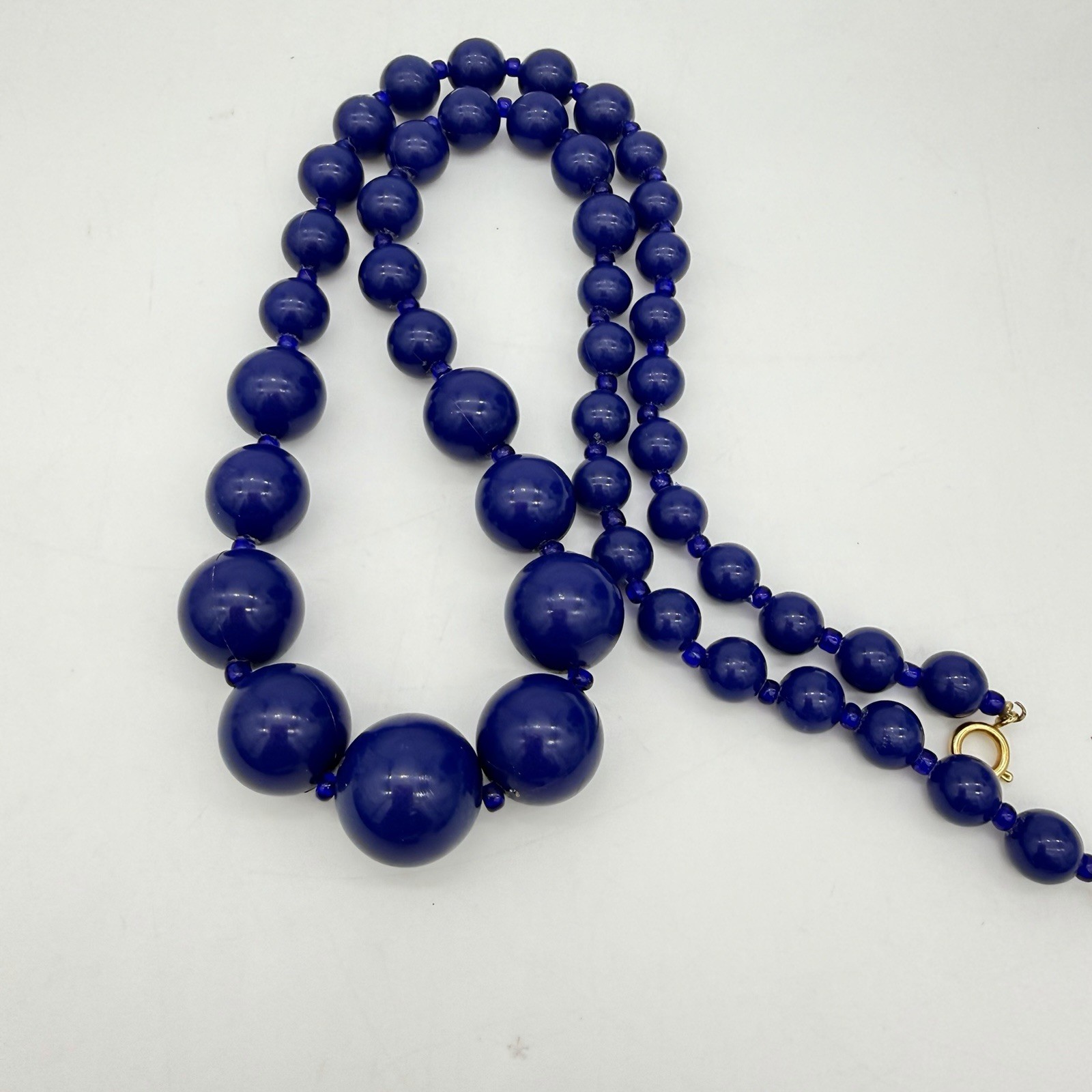 Vintage Lapis Blue Plastic Bead Necklace Large Round Graduated Estate