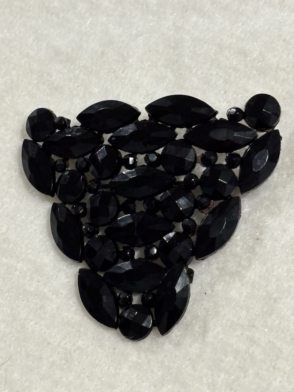 Antique Czech Black Glass Brooch Art Deco French Jet Gothic Mourning Jewelry Pin