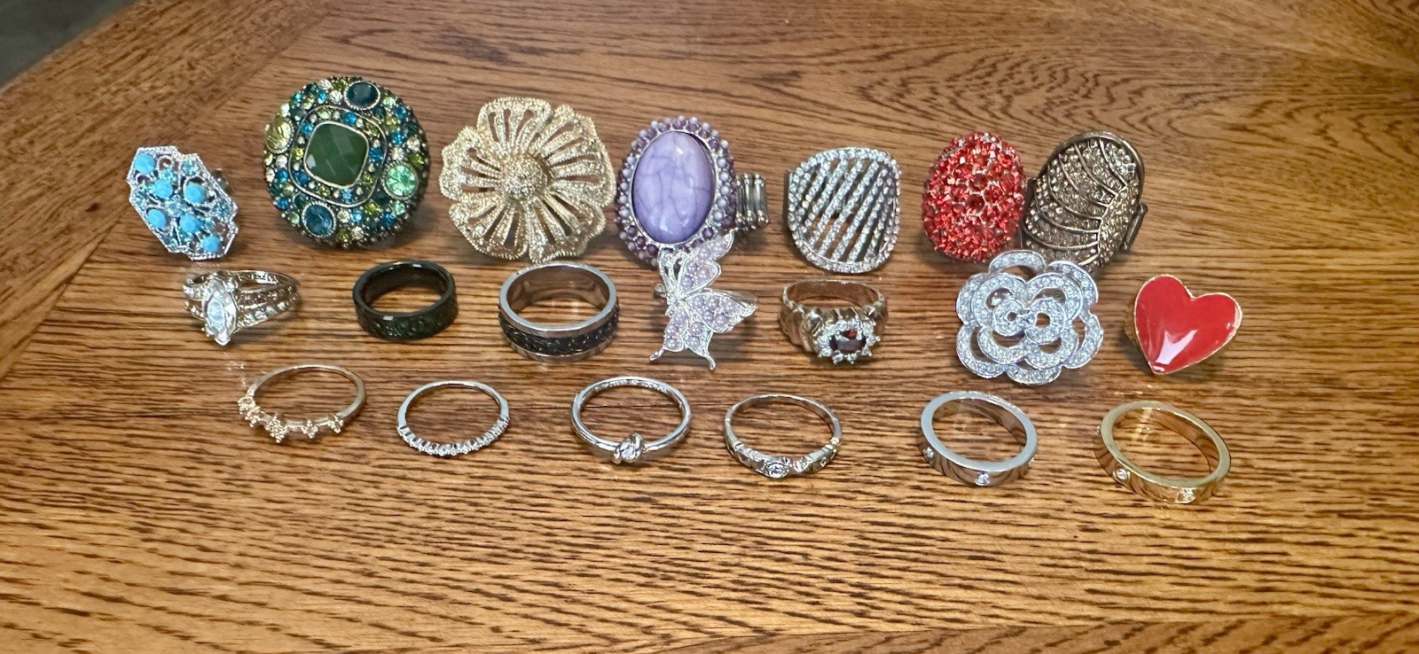 Vintage to Modern 20 Rings Adjustable & Various Sizes Sparkly Rhinestones Bands