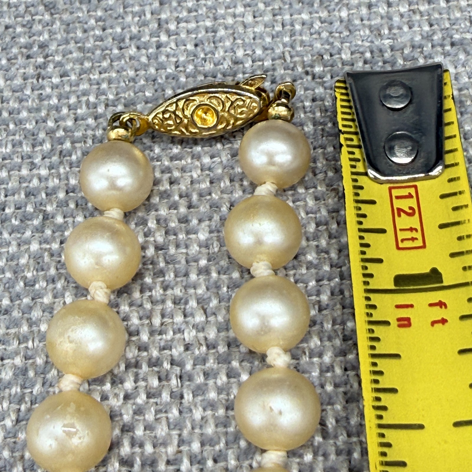 Vintage Pearl Necklace Cream Approximately 6 mm 22 Inches Rhinestone Pendant