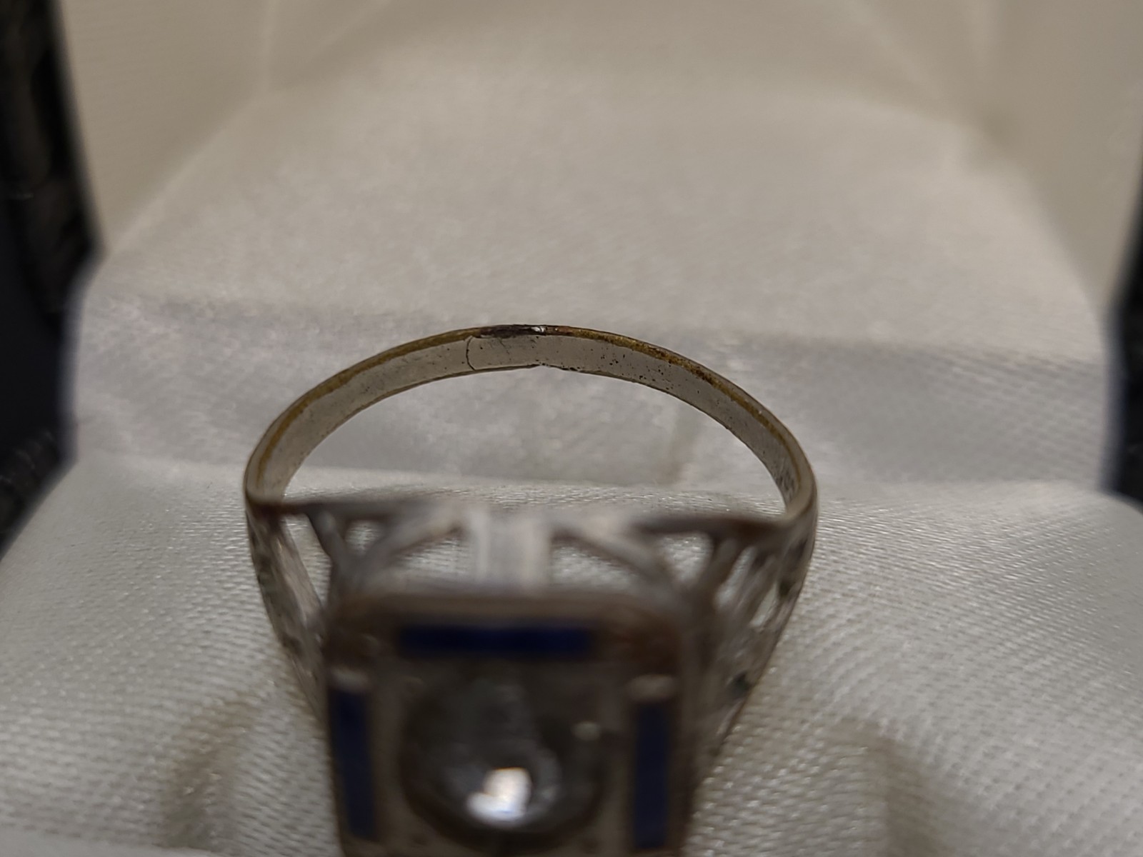 Vintage Cowen Gold Tone Blue Clear Glass Stone Ring Size 5.5-6