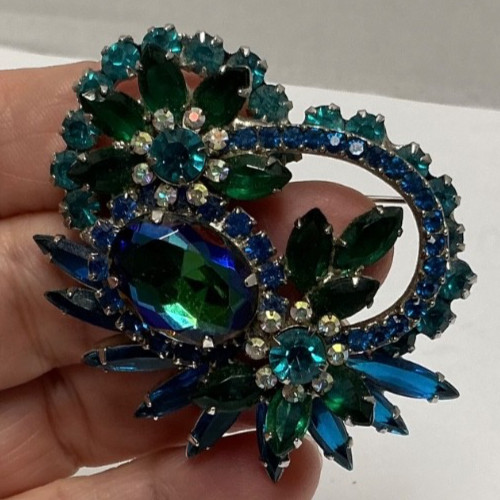 Vintage Juliana D & E Peacock Costume Jewelry Large Cupcake Brooch/Pin