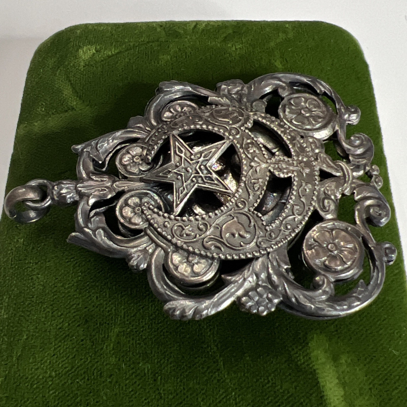RARE Antique Turkish Ottoman Crescent Moon Medallion Large Pendant