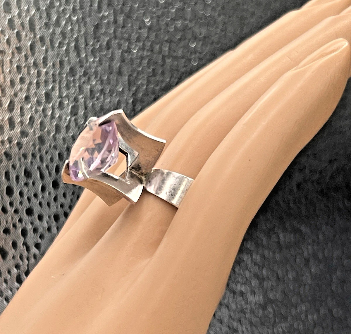 Vtg Svedboms Swedish Sterling Amethyst Ring, Modernist Sculptural, 8g, Sz 5.5