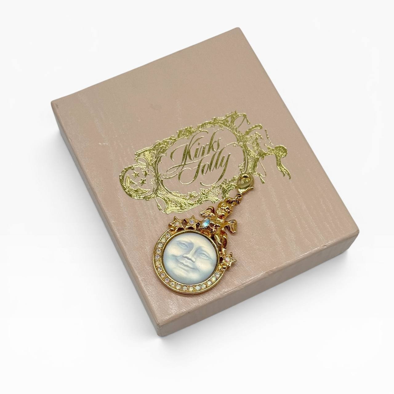 Vintage Kirks Folly Seaview Moon Angel Charm Pendant w/ Box