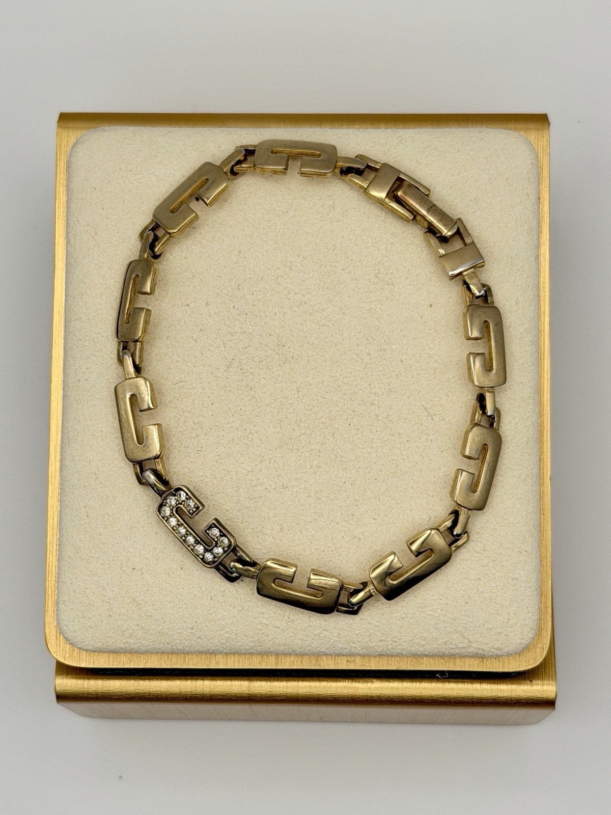 Adorno Gold Tone Link Bracelet Rhinestone Accent Geometric Vintage 7.75”