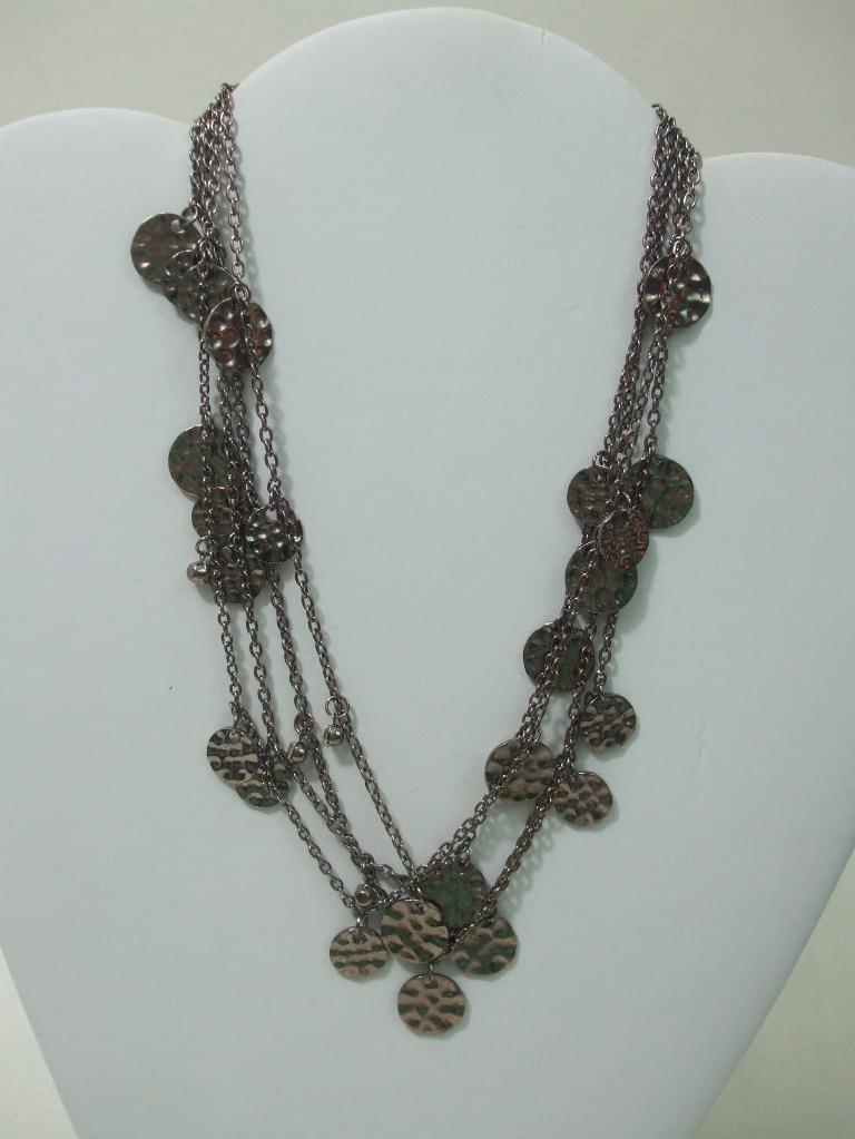 Vintage Necklace Small Dangling Circle Medallions Hanging on Chain Bronze Metal