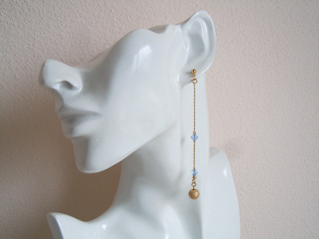 Earrings Ball & Glass Blue Metal Gold Tone 4.3 G/H: 7.2 Cm