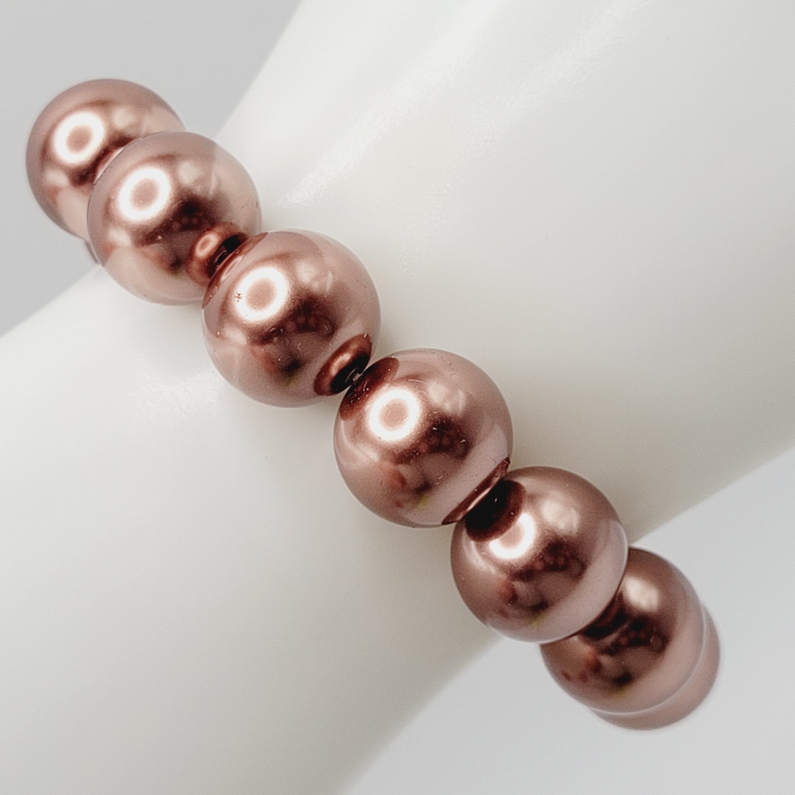 Hematite Chunky Rose Gold Coppery Metallic Hue Round Beaded Stretch Bracelet