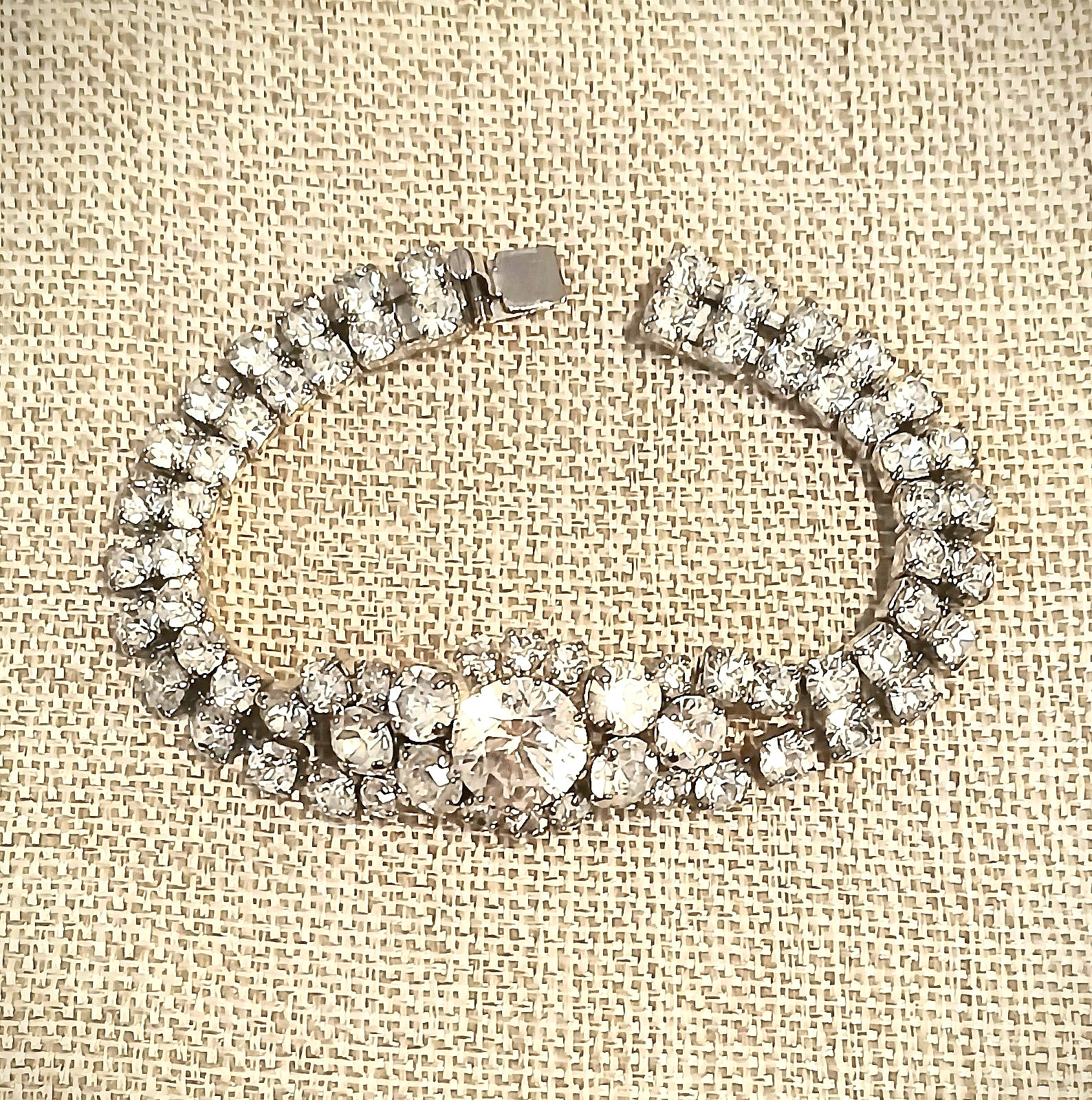 Vintage Austria 2-Layer Crystal Bracelet Bright Clear Crystals Signed Austria 7″