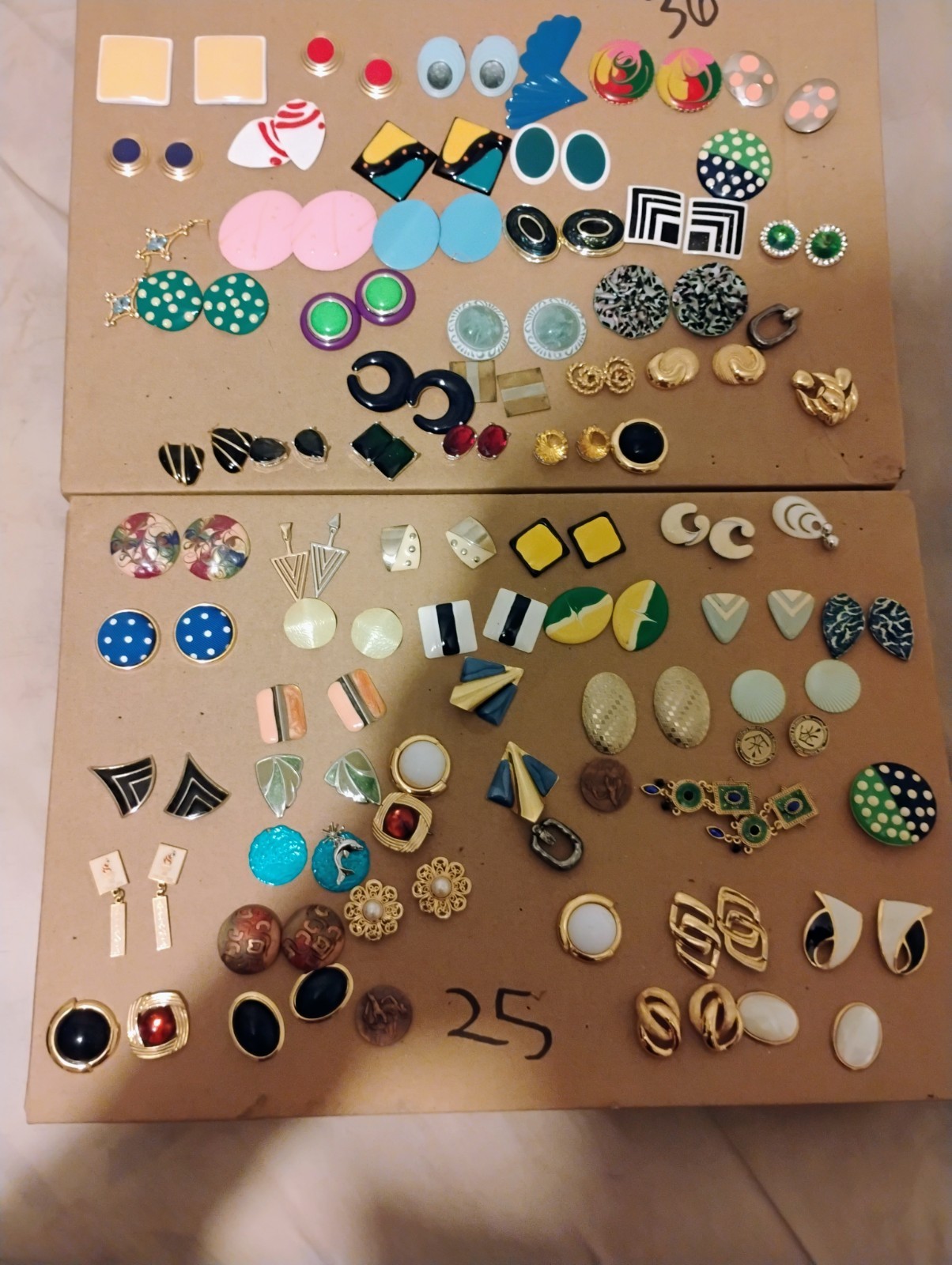 Vintage 1950s Earrings Lot Of 65 Pairs Gold Tone Stone Etc