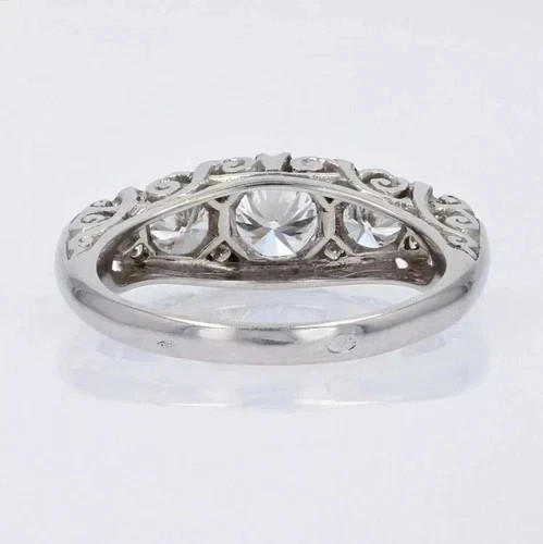 Art Deco Style Round Cut Lab Created Diamond Vintage Engagement 14K Gold FN Ring