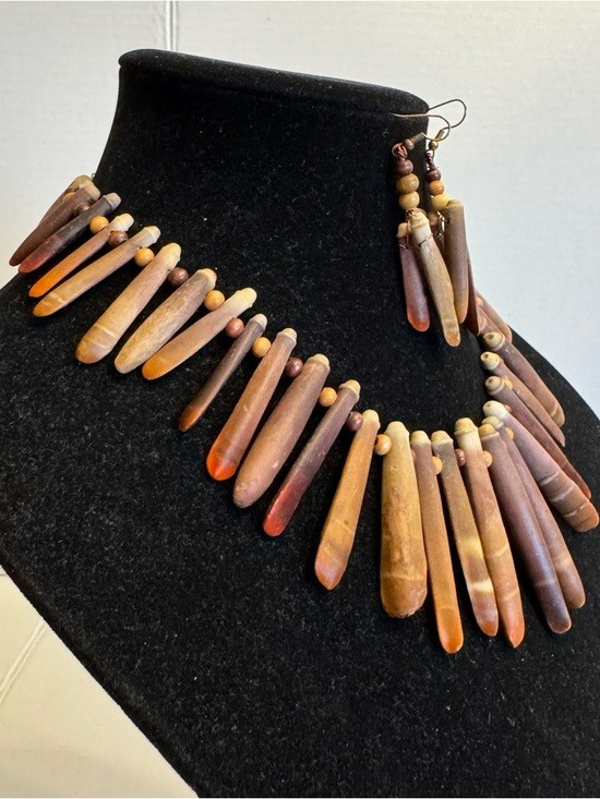 Vintage 1960’s Sea Urchin Spine Collar Necklace and Earrings Set RARE Jewelry