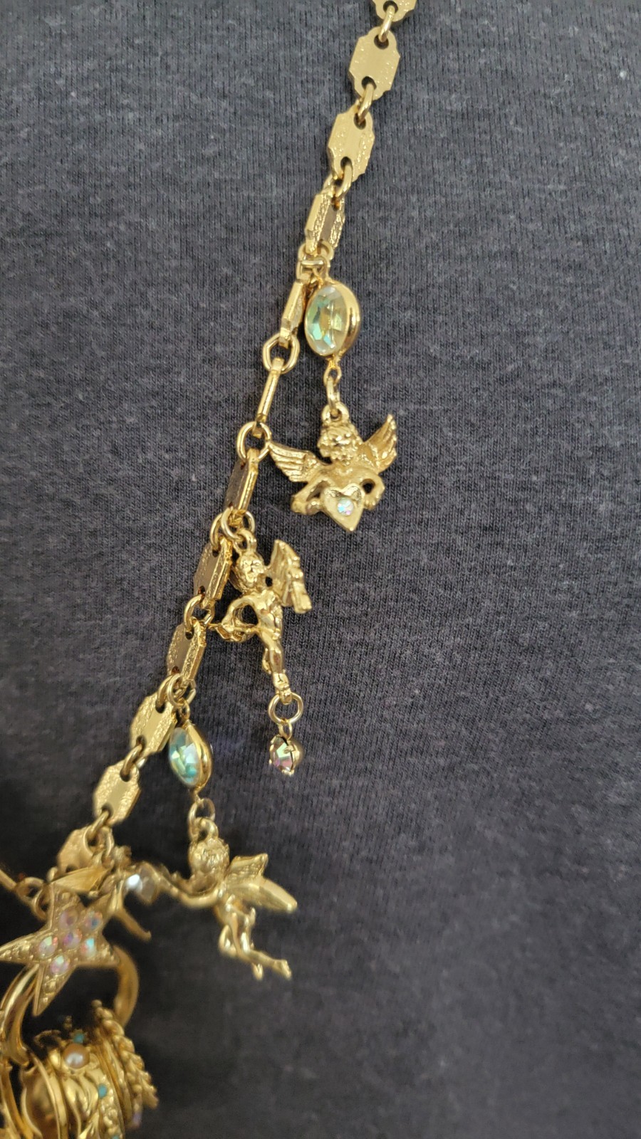 vintage Kirk Folly cupid secrets angels rings necklace 16″ long