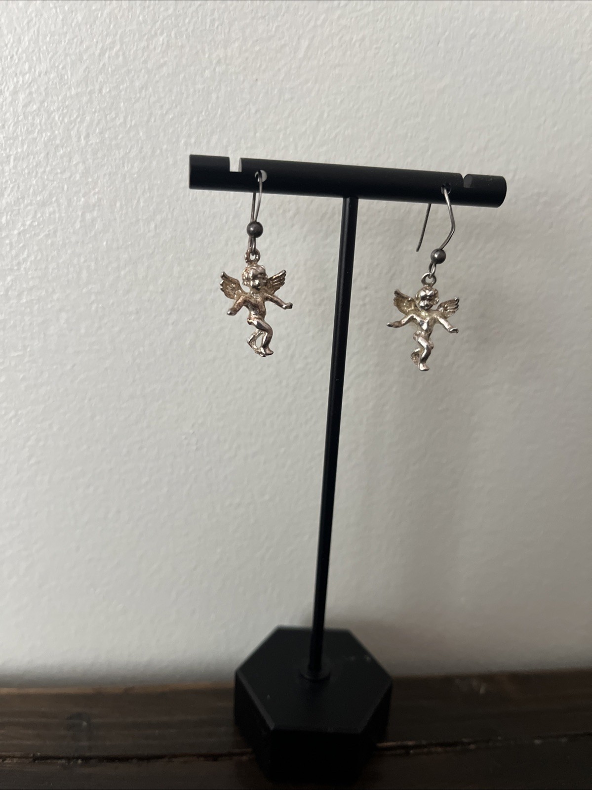 Vintage Sterling Silver Cherub Dangle Earrings Signed Unknown