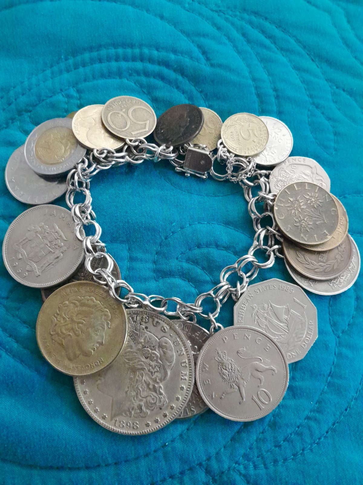 Vintage Sterling Silver Coin Bracelet Coins From Around The World Collection