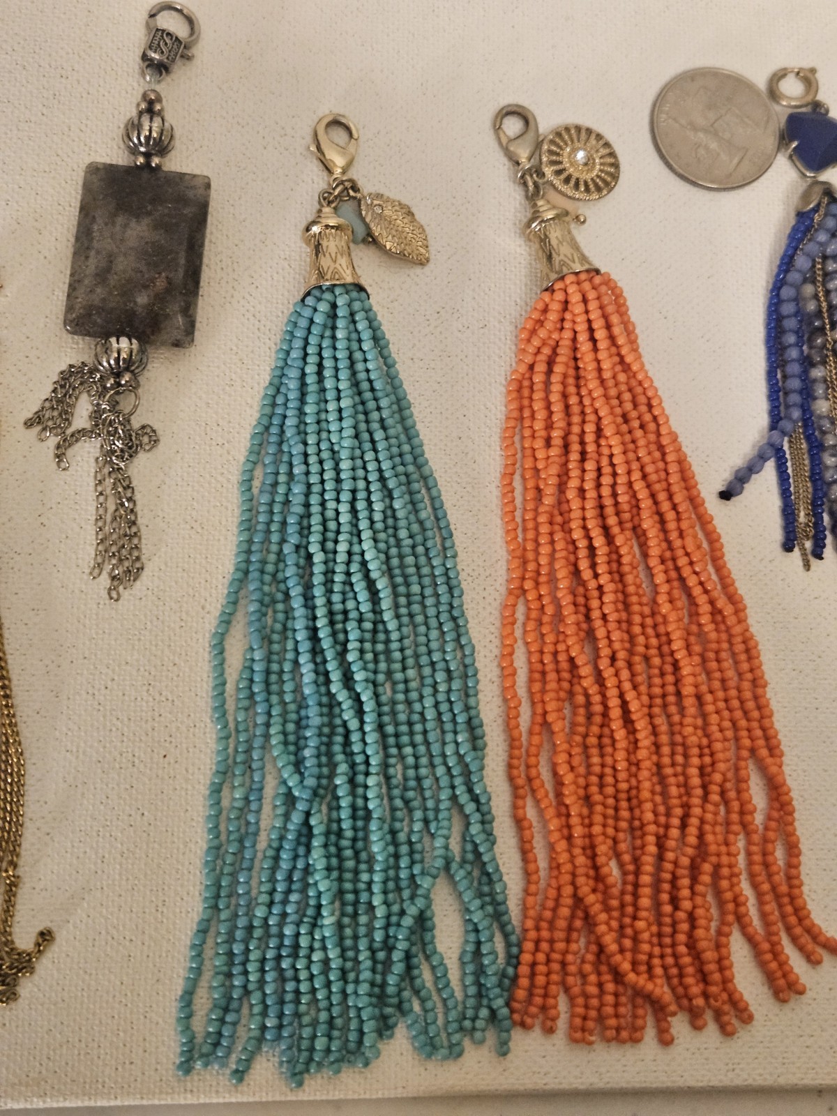 LOT OF 10 PENDANTS WITH LOBSTER HOOK LOCKET TASSELS CHARMS MARKED UNMARKED