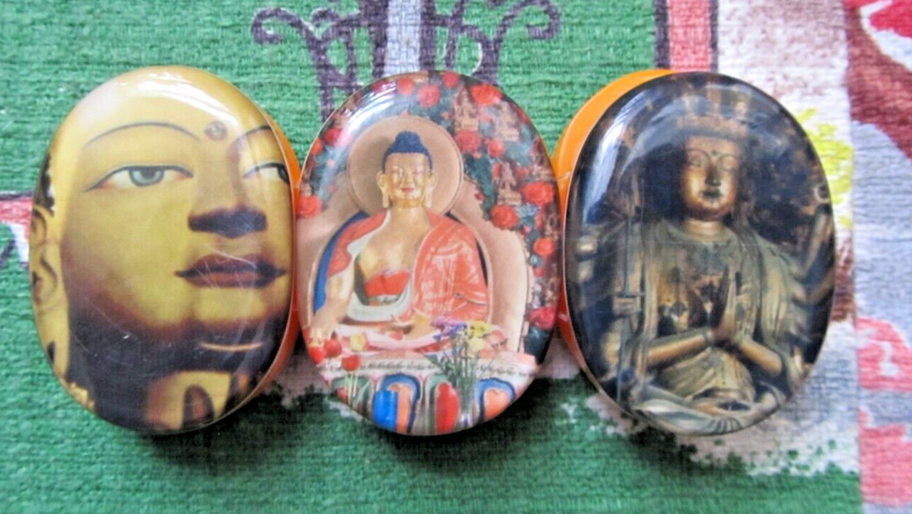 Vintage orange Acrylic bracelet with Budha images from around the world