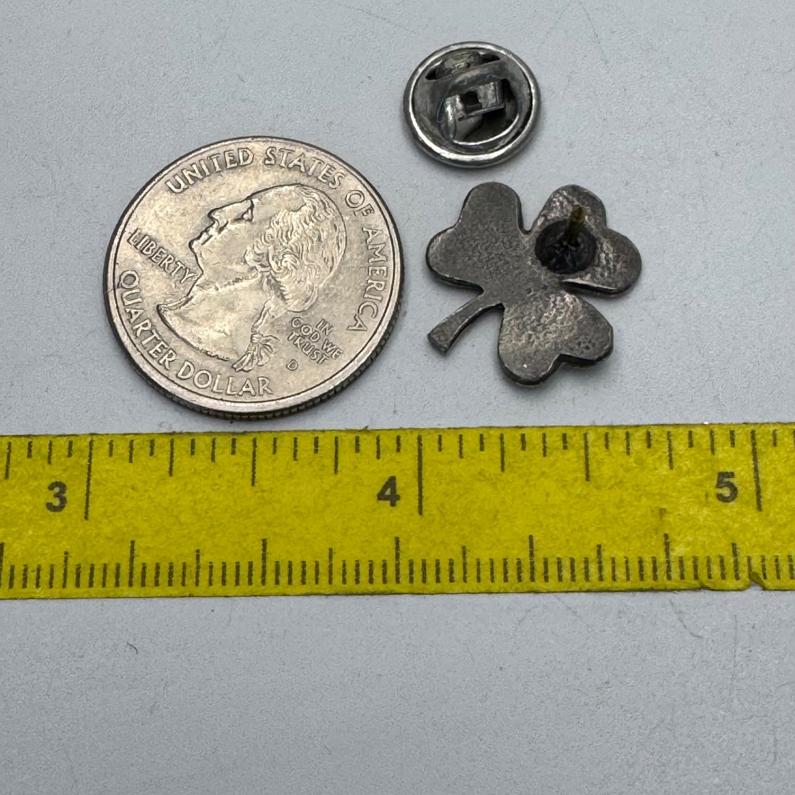 Four Leaf Clover Lapel Pin Silver Tone Pewter Lucky Charm Vintage
