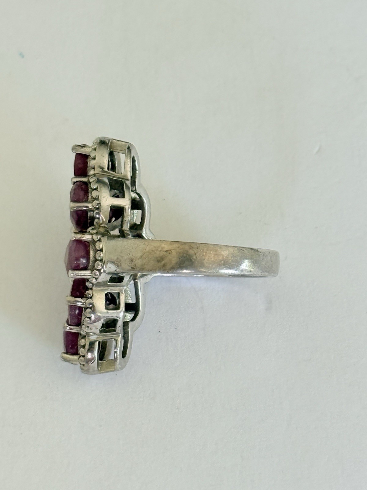 Vintage Designer Sterling Silver 925 Ruby Cluster Cocktail Ring Size 6