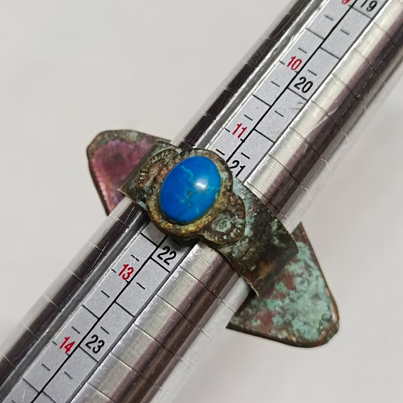 Egyptian Brass Ring Blue Turquoise Cabochon Handmade Vintage Style Jewelry