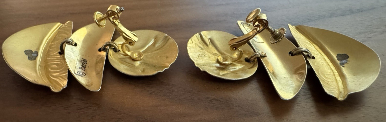 Edgar Berebi Enamel Dangle Earrings – Sculptural Modernist Gold Tone Vintage