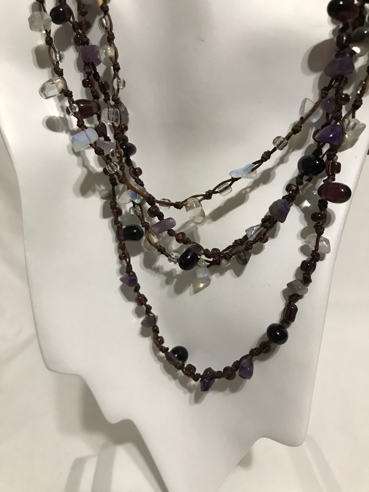 2 Amethyst Moonstone Extra Long Necklaces Sash Glass Mili Approximately 40” 50”
