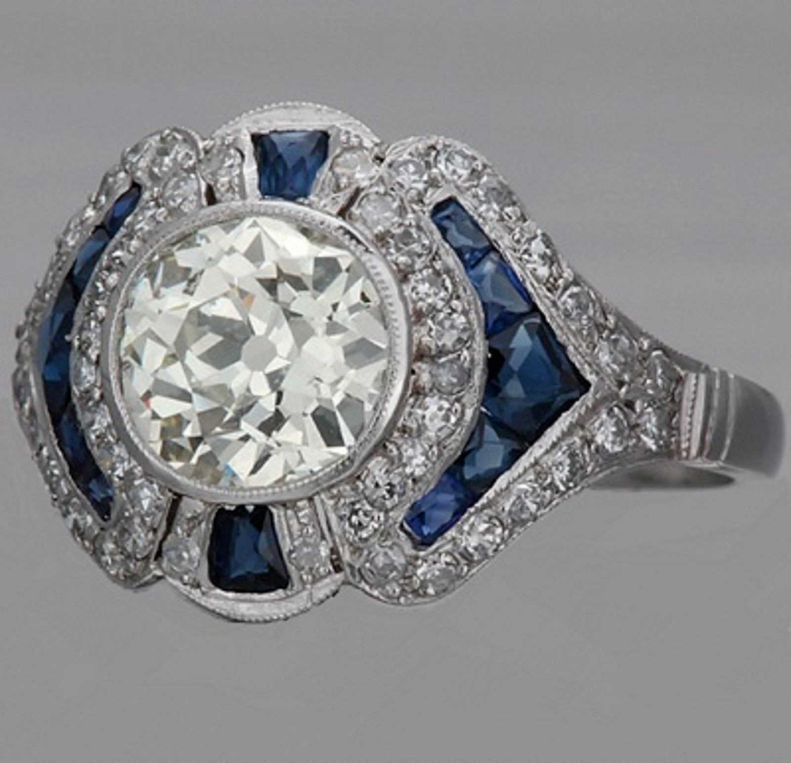 Vintage Art Deco Style Lab Created Diamond Engagement 14K White Gold Finish Ring