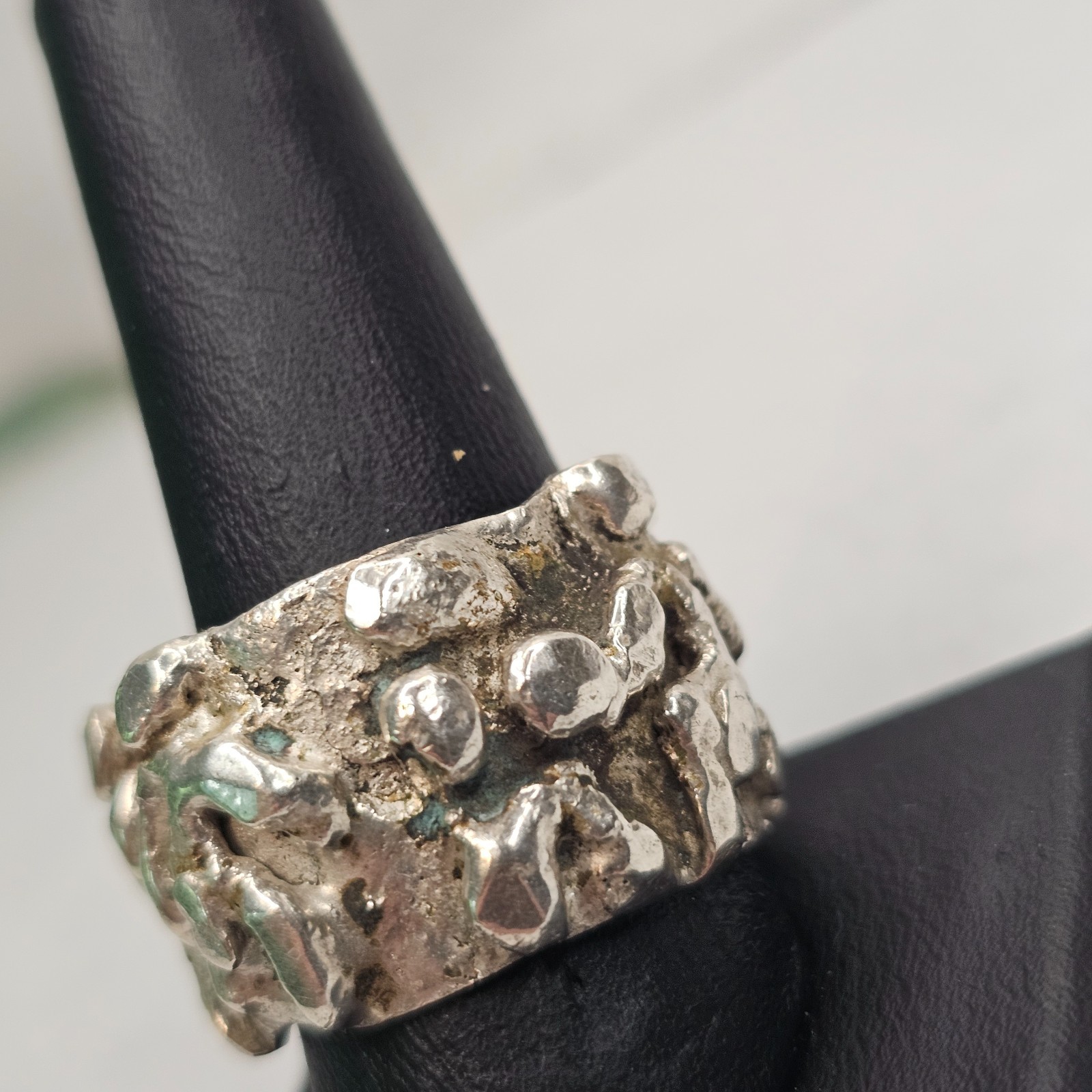 Vintage Brutalist Sterling Silver Abstract Figural Wide Band Ring Size 10 26.85g