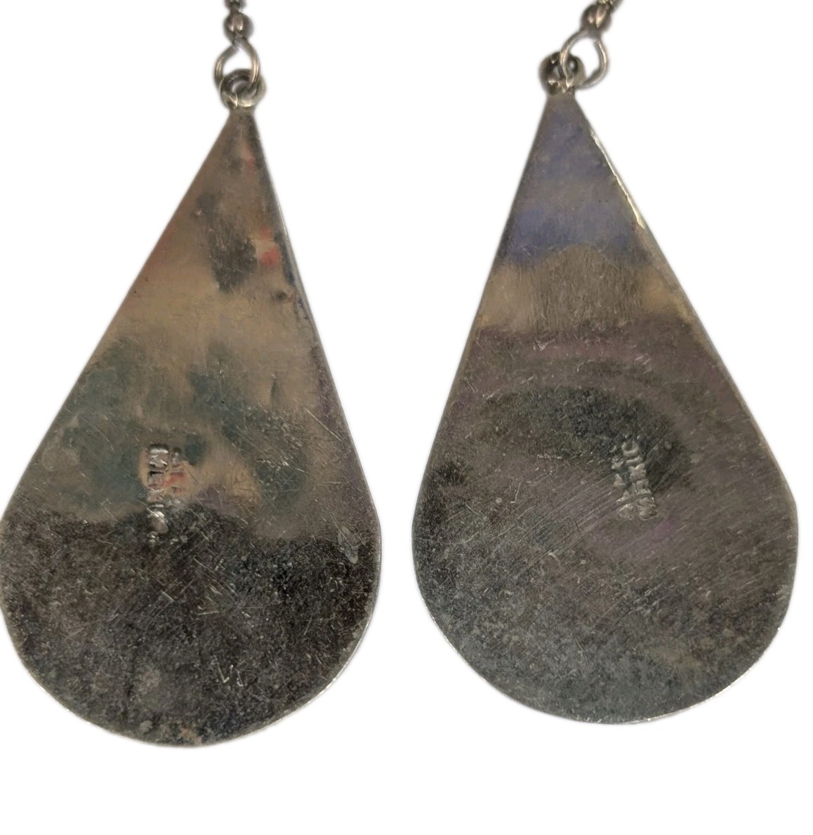 Vintage Alpaca Mexico black earrings with mother of pearl and abalone flower