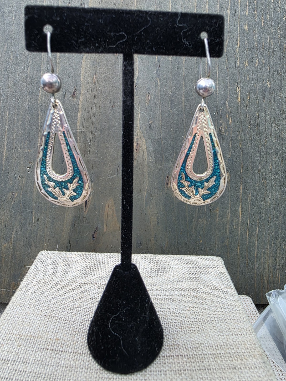 Vintage TAXCO Sterling Silver Mosaic Turquoise Long Dangle Earrings