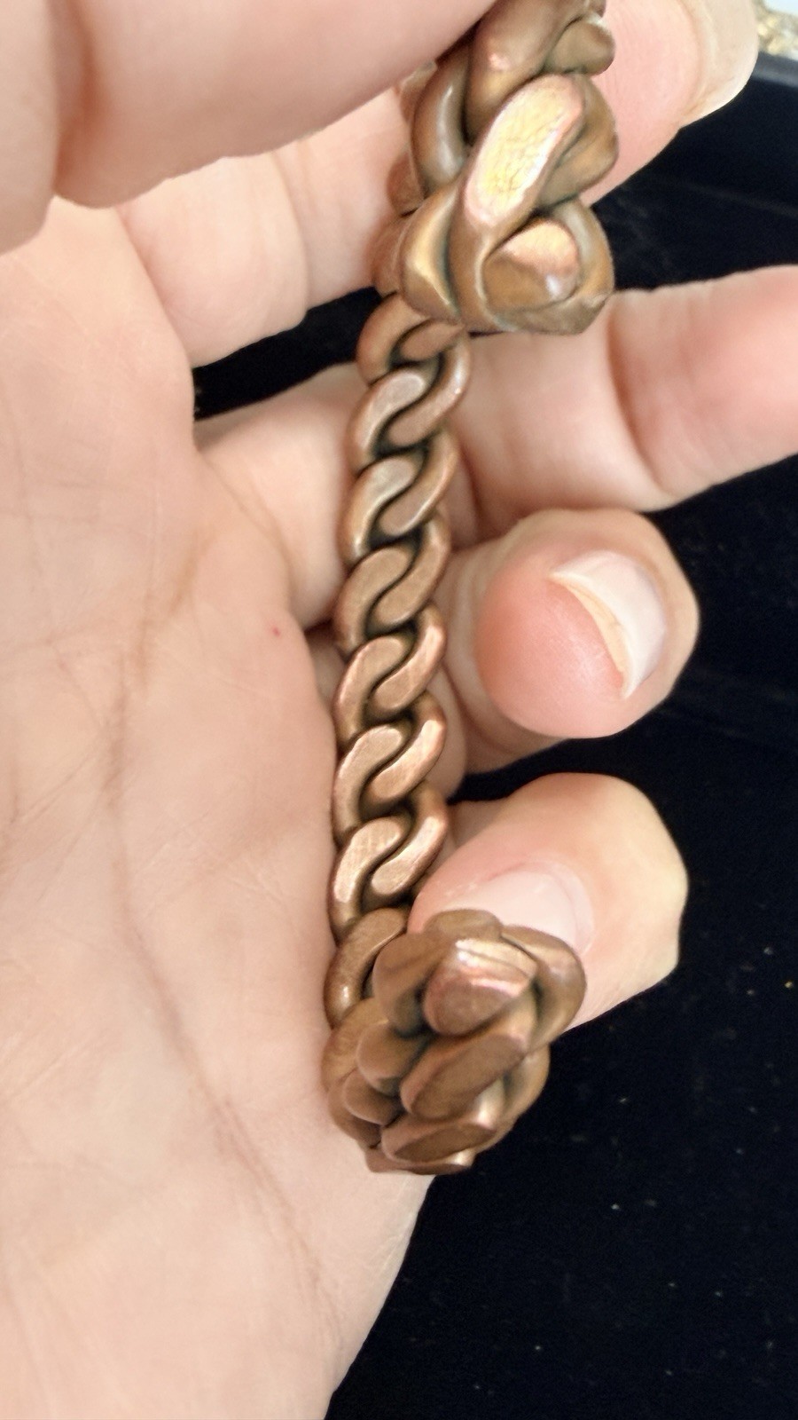 Vintage Copper Curb Chain Cuff Bracelet Heavy Link Statement Bracelet