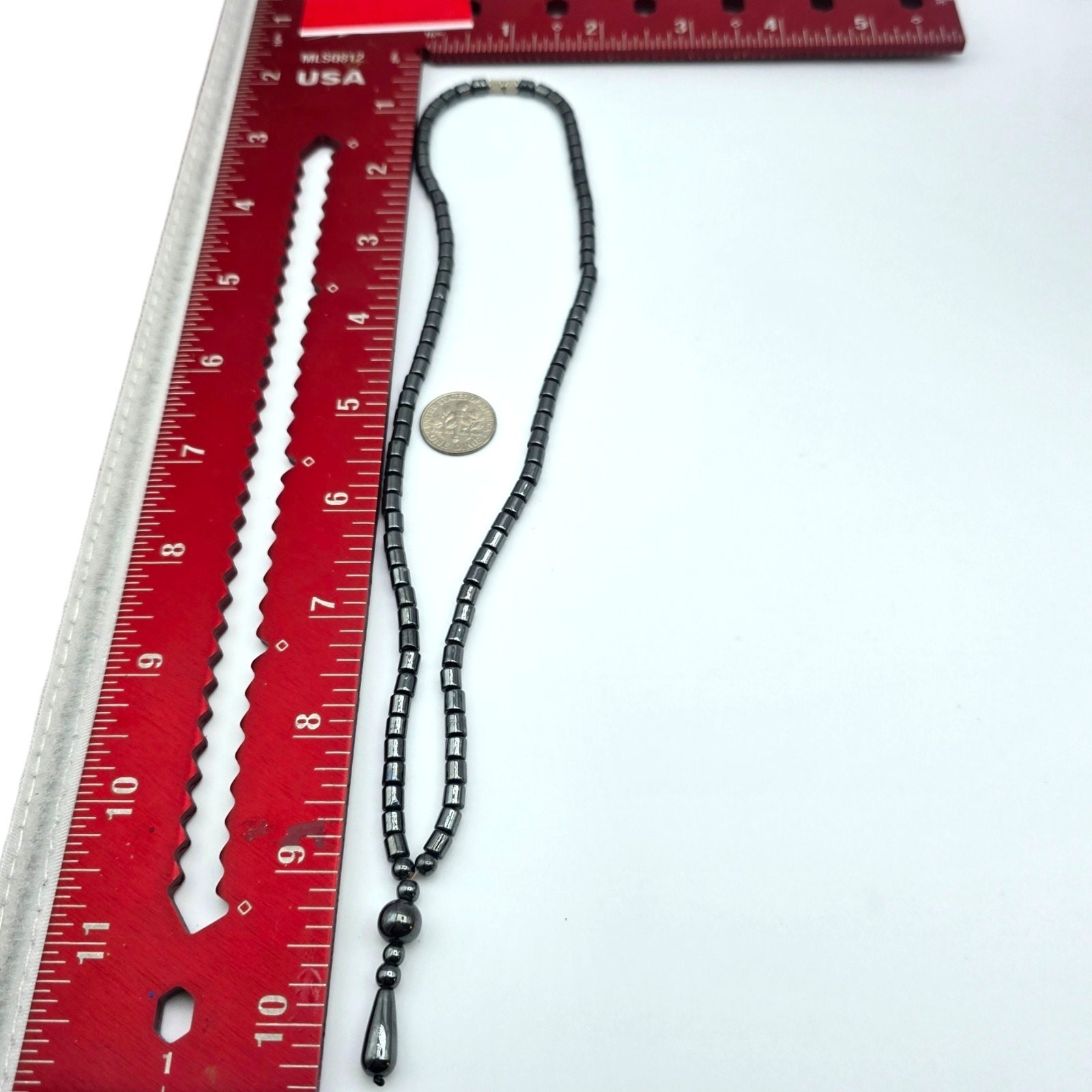 Vintage Necklace Hematite Y Drop Gunmetal Gray Black Color Tone 18″ SKU 3469